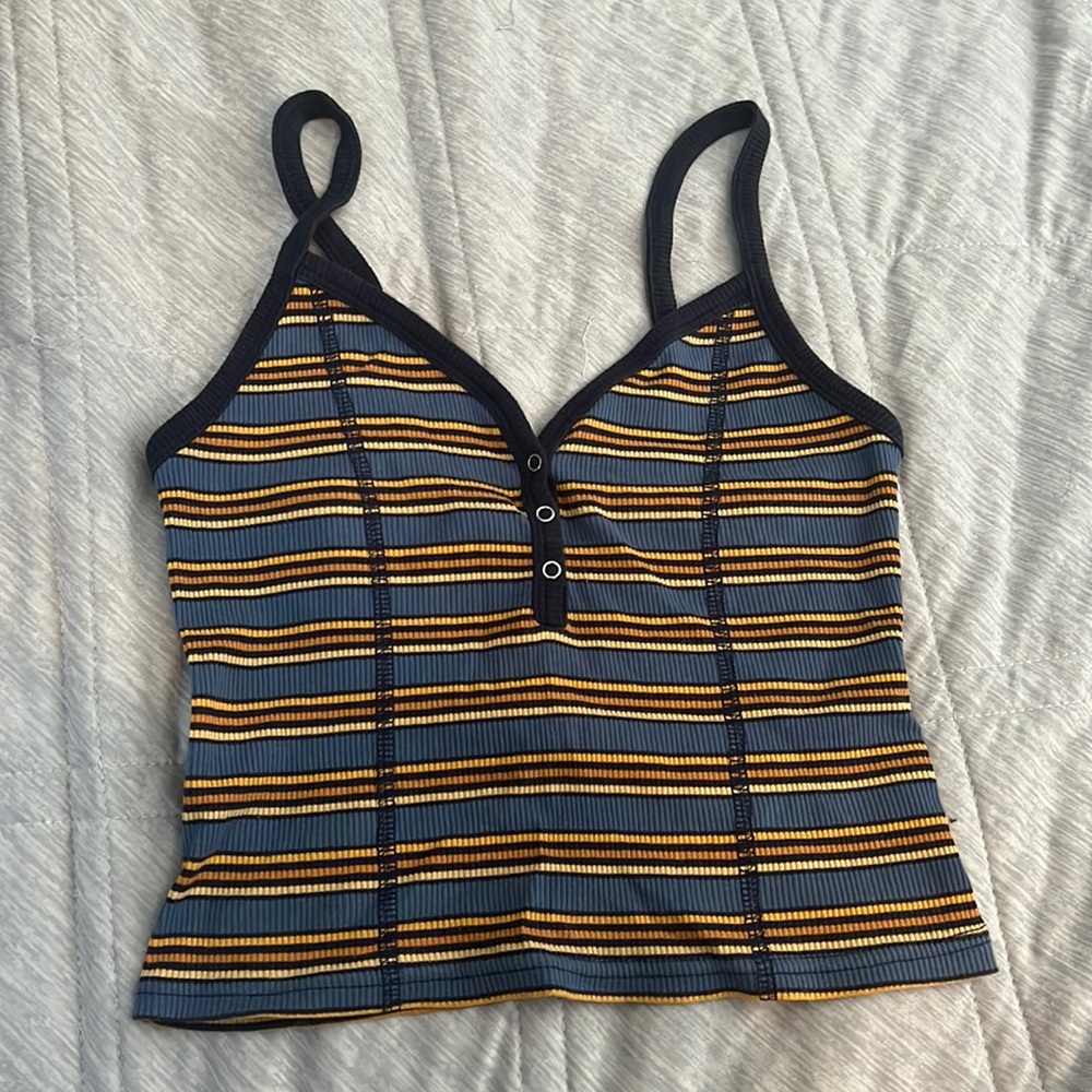 XS BLUE YELLOW AND ORANGE RIBBED TANK TOP WITH BUTTONS ON THE CHEST